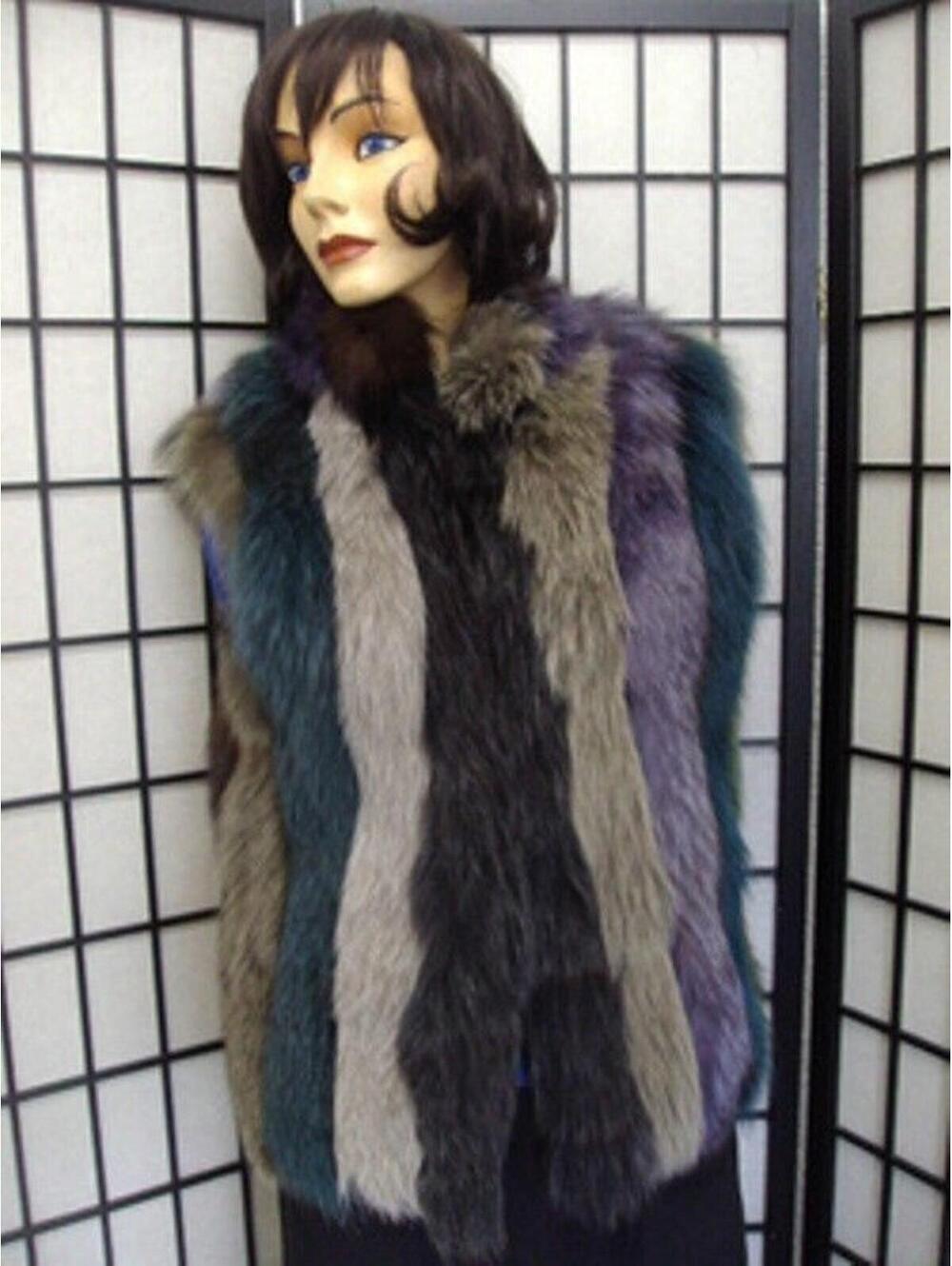 *BRAND NEW MULTI COLOR FOX FUR VEST JACKET COAT WOMEN WOMAN SZ 4-6 SMALL